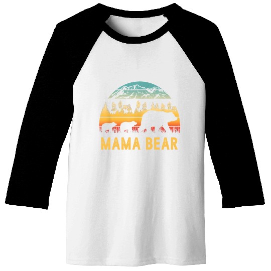 Mama Bear with 2 Cubs Retro Mountains Mother's day Baseball Tees