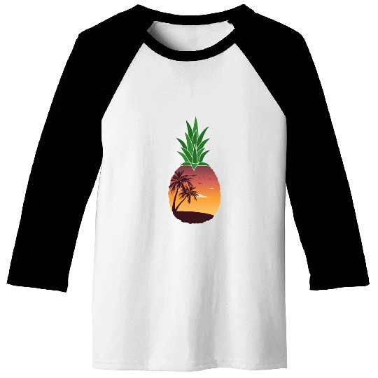 Pineapple Beach Sunset - Tropical Summer Baseball Tees