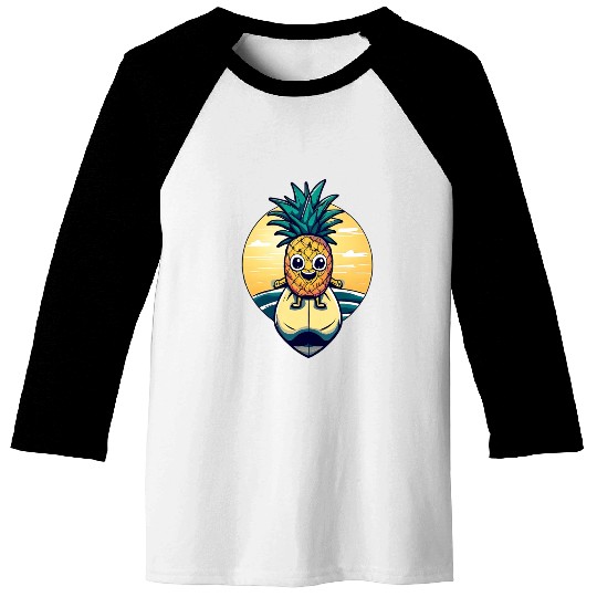 Kawaii pineapple on at sunset Baseball Tees