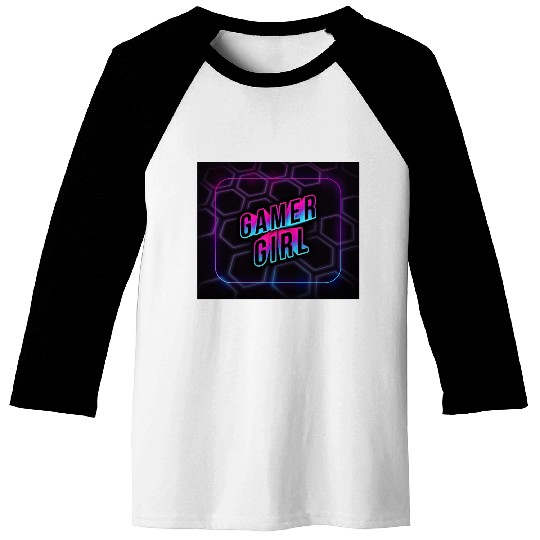 gamer girl neon 3d Baseball Tees