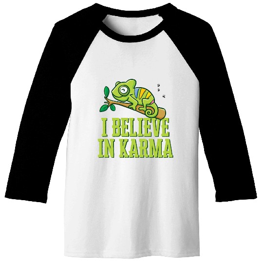 Happy Green Chameleon Karma Believer Baseball Tees