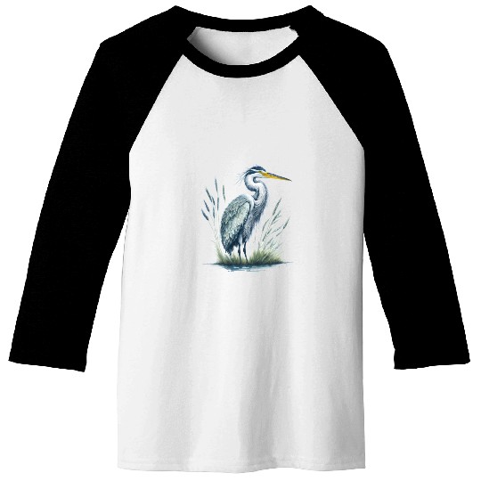 Watercolor Heron in Nature Baseball Tees