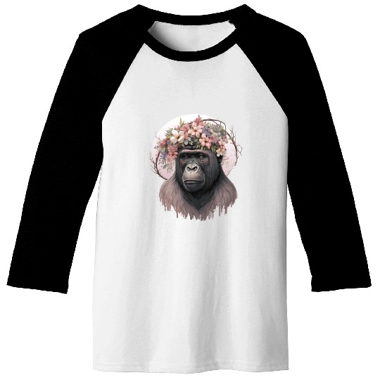 Floral Gorilla Flower Crown Monkey Lover Baseball Tees
