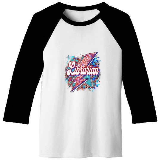 Leopard Lightning Bolt Librarian Teacher Book Baseball Tees