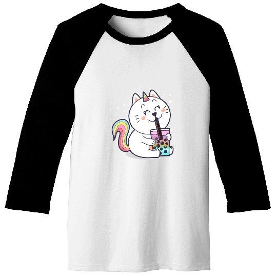 Bubble Tea Cute Kawaii Unicorn Cat Japanese Baseball Tees