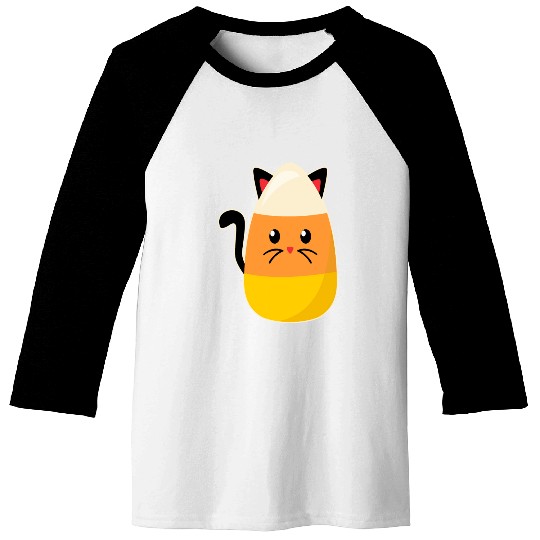 Candy Corn Cat Halloween Baseball Tees