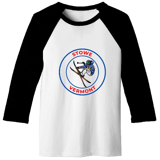 Retro Skiing in Stowe Vermont Holiday Souvenir Baseball Tees