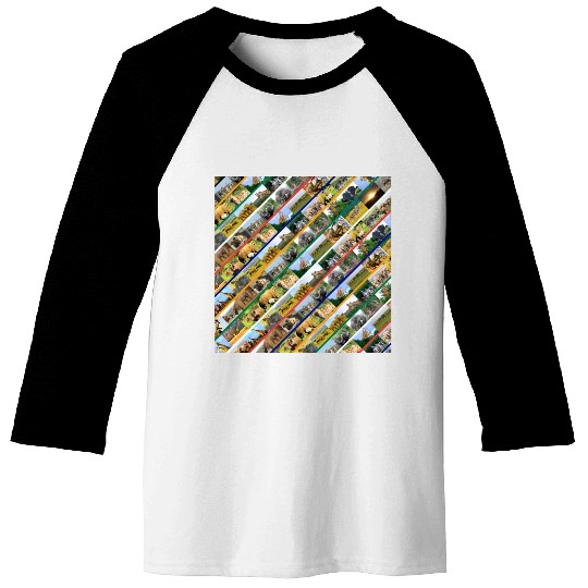 Wildlife Stripe Multi Color Collage Baseball Tees