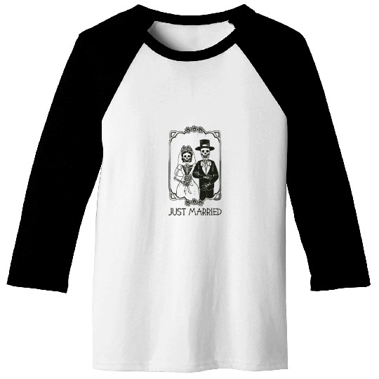 Halloween Skeletons Bride Groom Just Married Baseball Tees