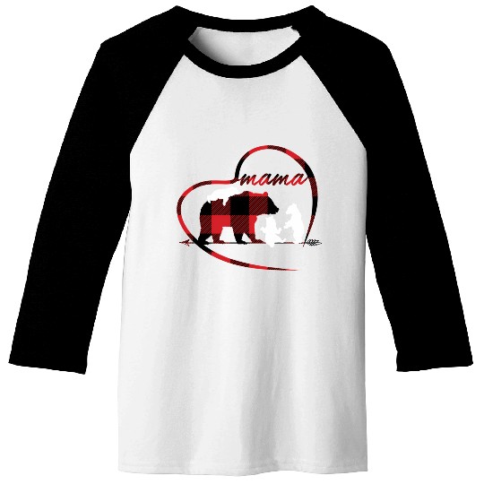 Mama Bear 3 Cubs Red Buffalo Plaid Heart For Mom Baseball Tees