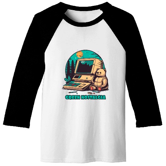 Green Nostalgia Toy Bear Nature Computer Baseball Tees