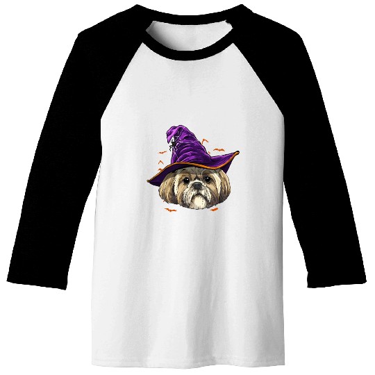 Shih Tzu Witch Halloween Dog Baseball Tees