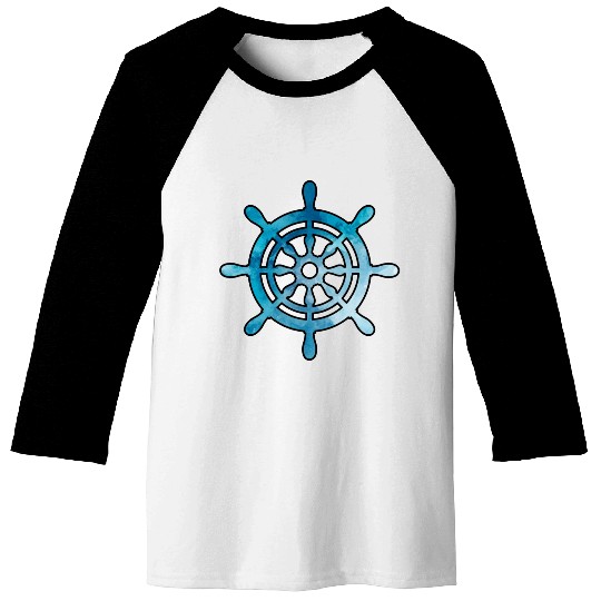 Ship Wheel blue watercolor Baseball Tees