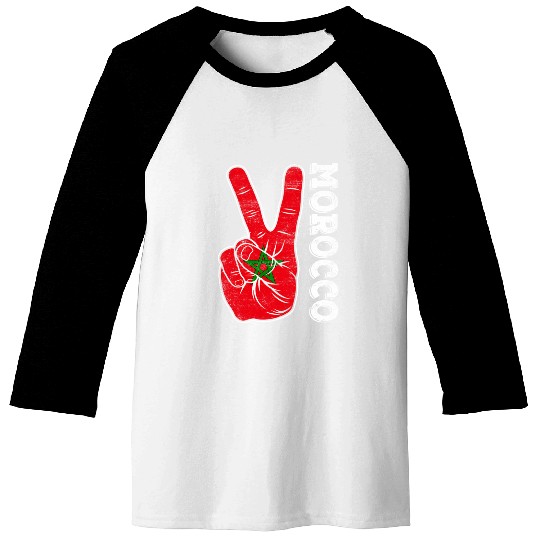 Victory Two Fingers Morocco Flag Patriotic Baseball Tees