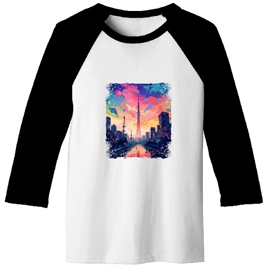 Vaporwave Japanese Aesthetic Skytree Tokyo Sight Baseball Tees