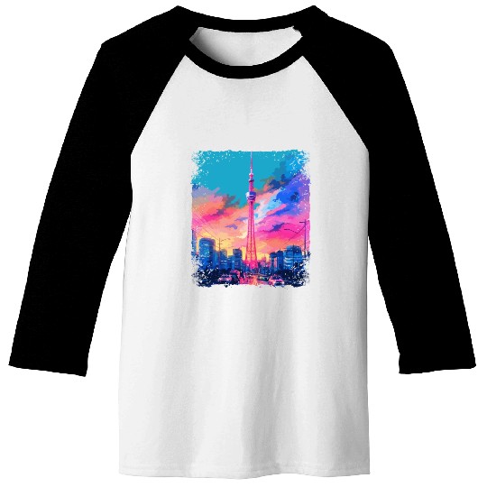 Aesthetic Japanese Skytree Tokyo Vaporwave Sight Baseball Tees