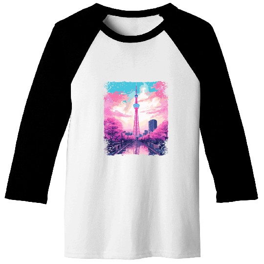 Aesthetic Skytree Tokyo Vaporwave Japanese Sight Baseball Tees