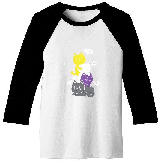Nonbinary They Their Them Meow Non-Binary Flag Baseball Tees