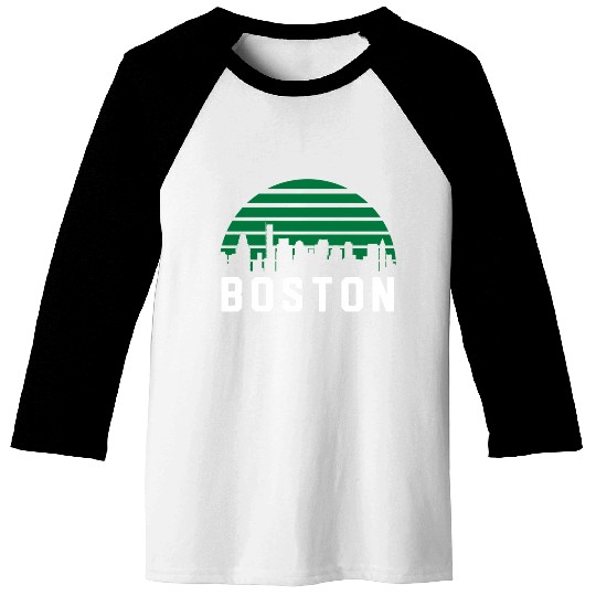 Boston Massachusetts Cityscape Green Baseball Tees