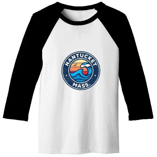 Nantucket Massachusetts Ma Nautical Waves Baseball Tees