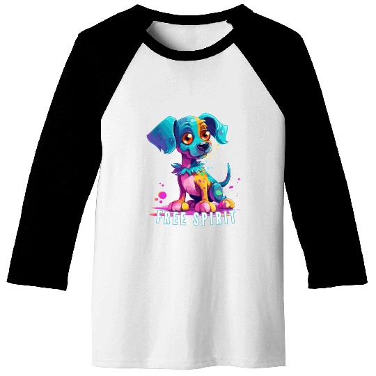 Free Spirit Baseball Tees: Puppy Synthwave Graffiti Kids