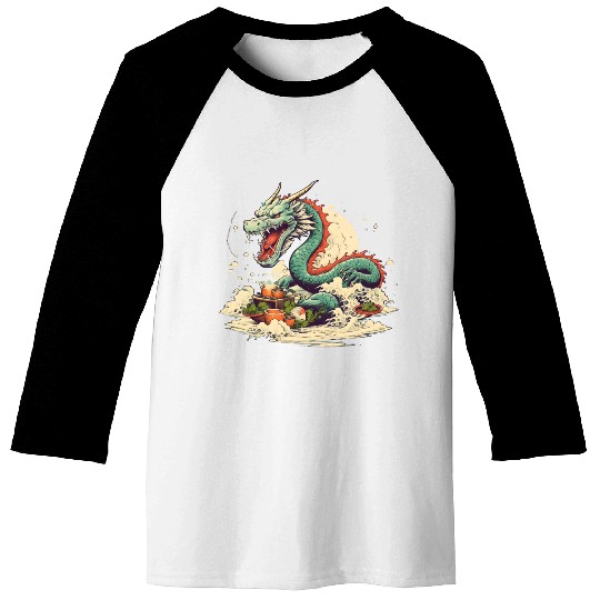 Sushi Dragon Japanesse Kawaii Baseball Tees