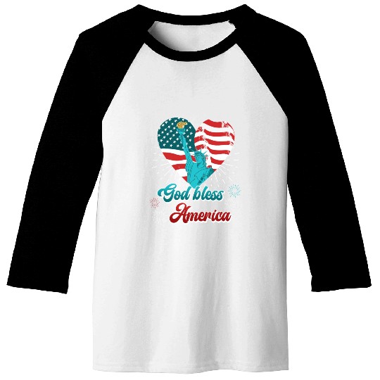 God Bless America Independence Day 4th July USA Baseball Tees