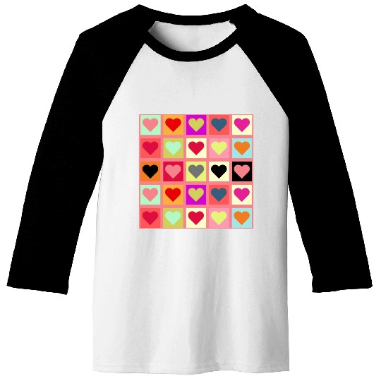 Colorful Retro Vintage Checkered Heart Y2K Pattern Baseball Tees