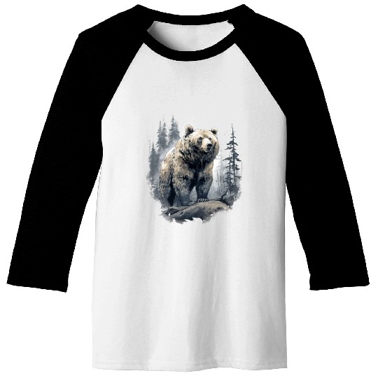 Majestic Forest Bear Baseball Tees
