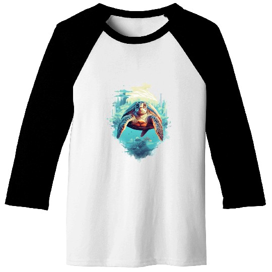 Serene Underwater Turtle Baseball Tees