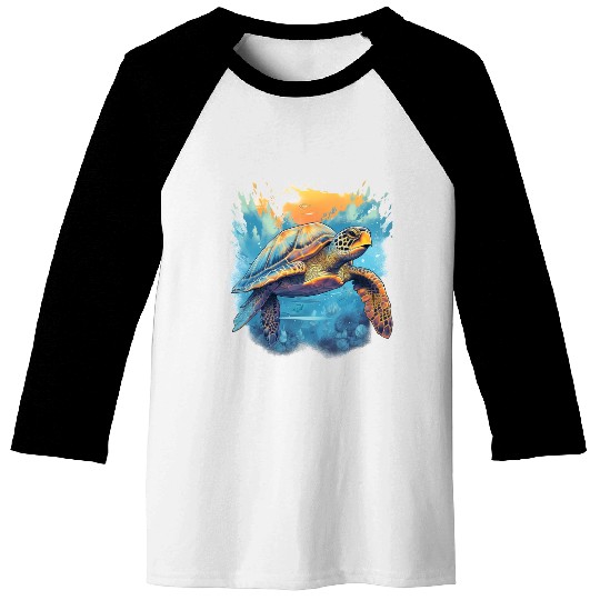Serene Underwater Turtle Baseball Tees