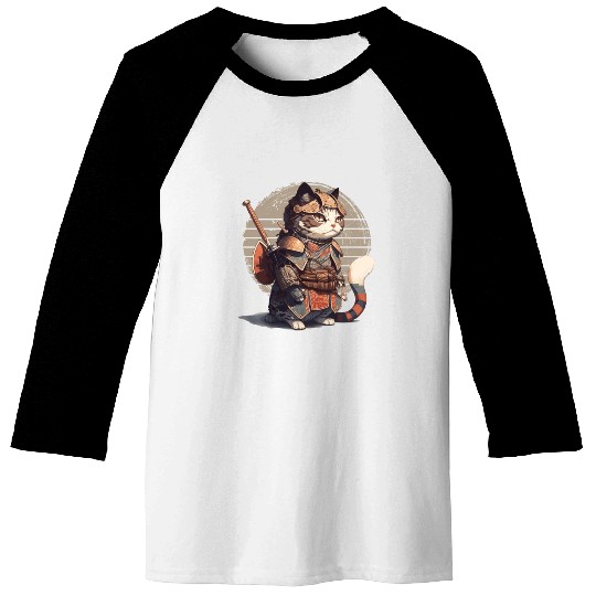Samurai Cat Warrior Japanese Ninja Cat Kawaii Baseball Tees