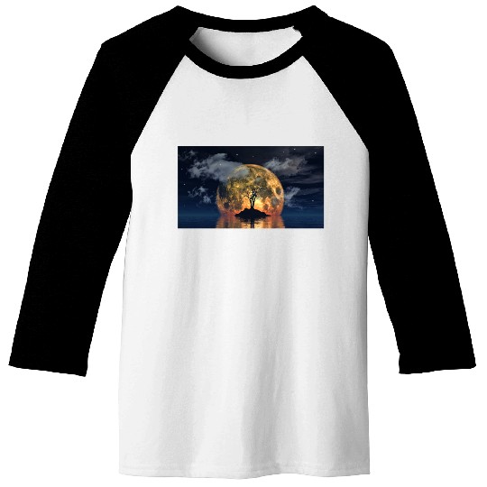 spooky tree against big moon Baseball Tees