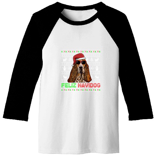 Basset Hound Dog Feliz Navidog Baseball Tees