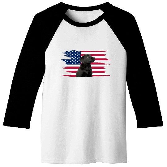 American Flag Dog Black Lab Puppy Baseball Tees