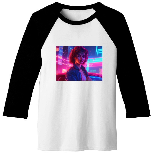 Synthwave Girl - Nighttime Anime Car Delight Baseball Tees