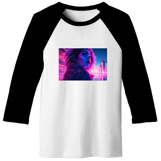 Synthwave Girl - Futuristic Design neon colors Baseball Tees
