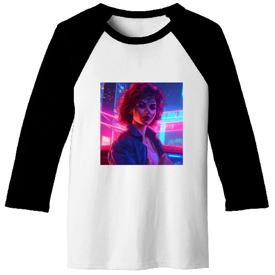 Synthwave Girl - Vibrant Anime Car Artwork Baseball Tees