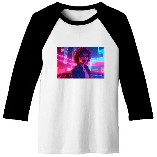Synthwave Girl - Anime Portrait in Neon Colors Baseball Tees