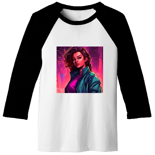 Synthwave City Bloom - Neon Pink Cityscape Baseball Tees