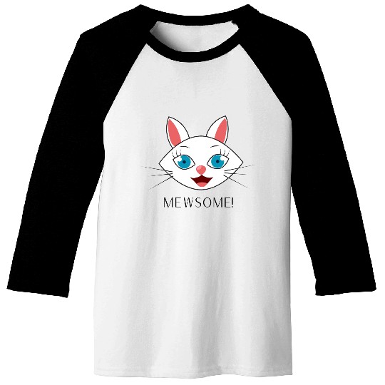 Mewsome White Cat Face Baseball Tees