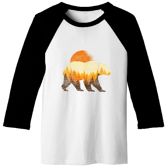 Full Moon Trees Wildlife Forest Bear Lover Baseball Tees