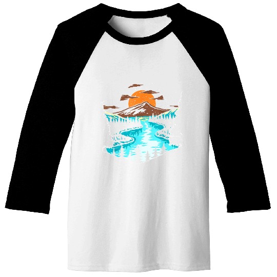 Wildlife Mountain River Outdoor Nature Full Moon Baseball Tees