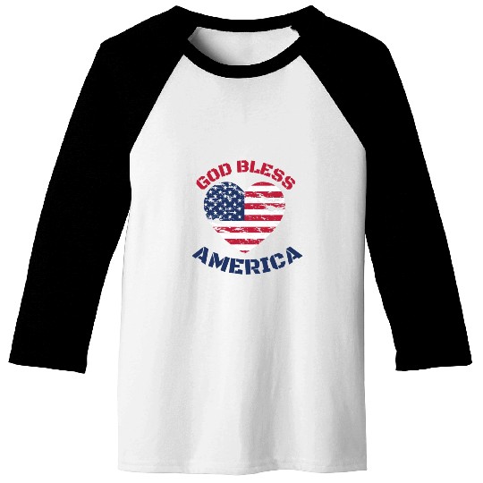 God Bless America, Heart Flag Shape. Baseball Tees