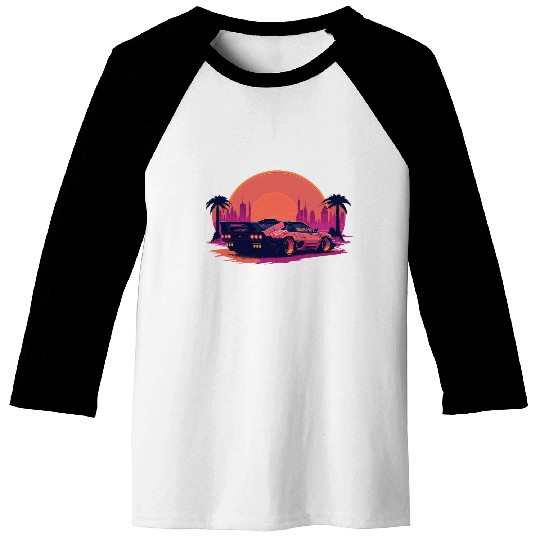 Cyberpunk car in sunset cityscape Baseball Tees