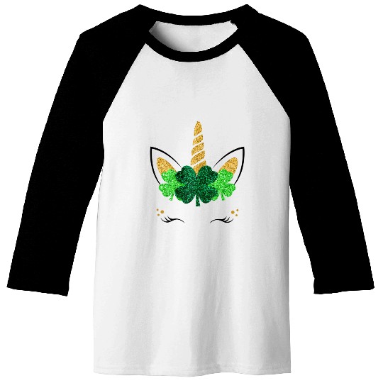 Unicorn Face St Patrick'S Day Unicorn Shamrock Baseball Tees