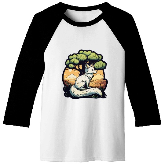 Majestic Serenity: Fox Under the Tree Baseball Tees