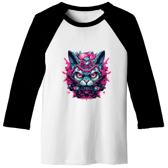 A funny cat mascot design in cyberpunk style Baseball Tees