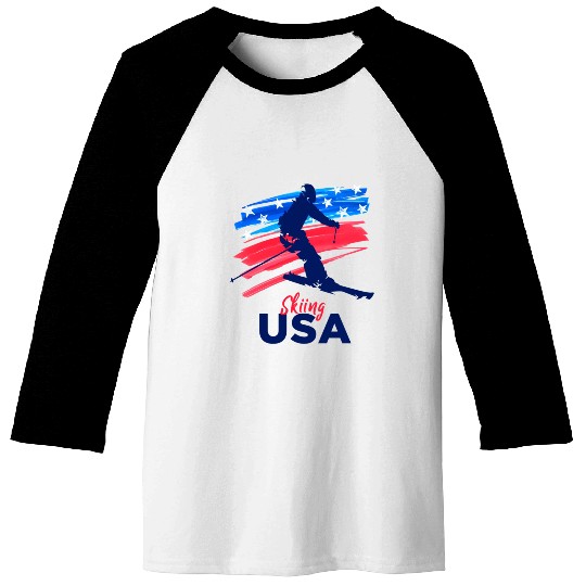 Skiing Usa Support The Team Usa Flag Ski Winter Baseball Tees