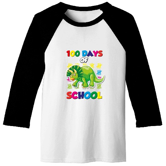 100 days of school green triceratops Baseball Tees